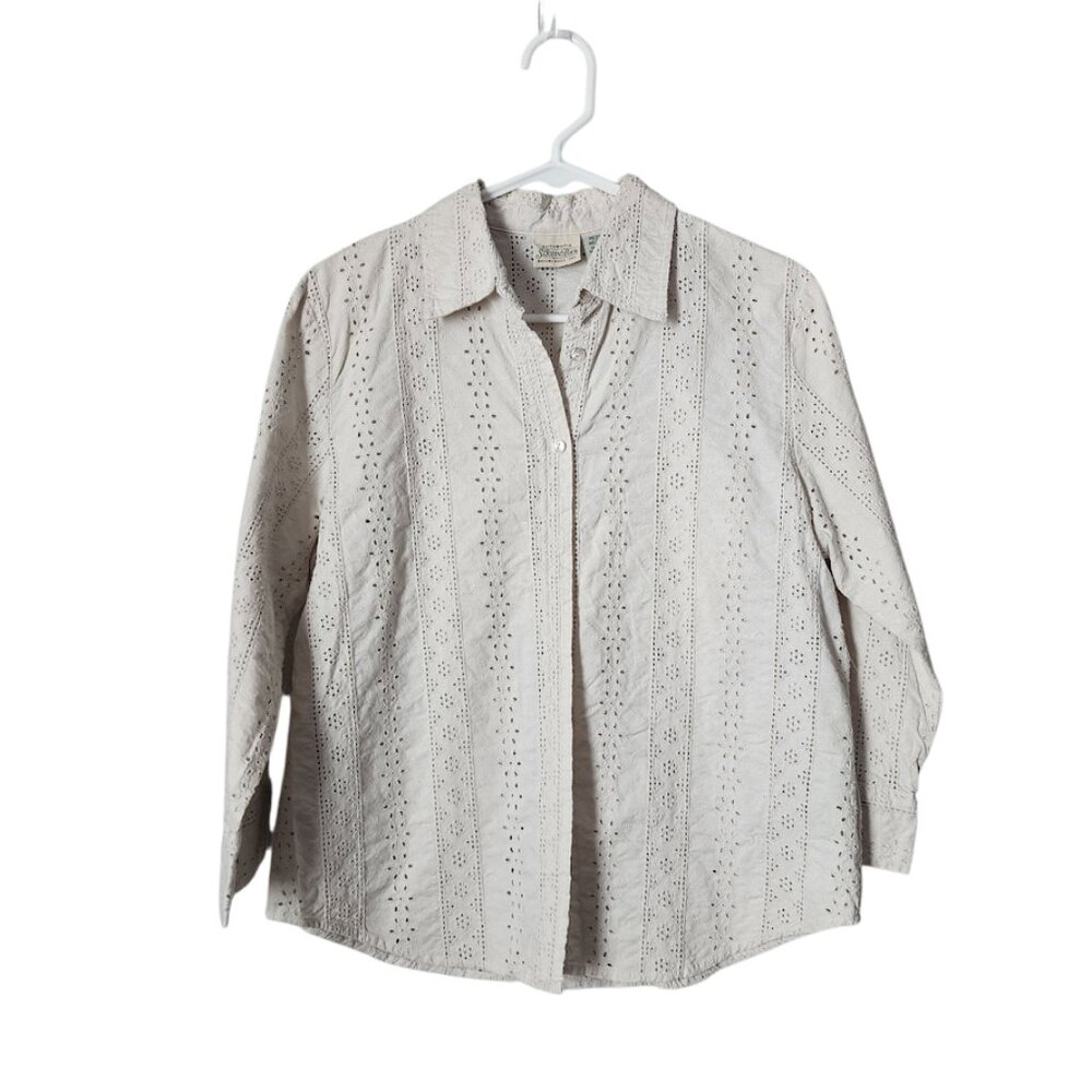 ST JOHNS BAY VINTAGE 90s crochet button front blouse cottagecore M - Picture 1 of 6